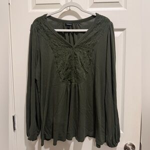 Torrid Olive Embroidered Long Sleeve Blouse